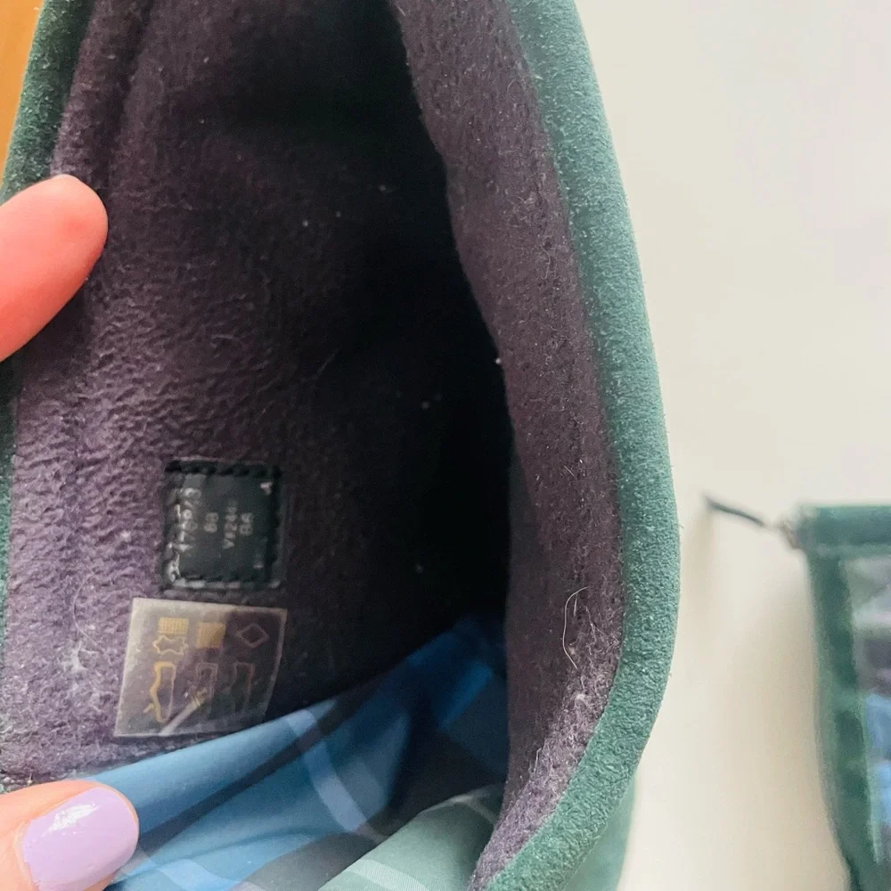 Lands’ End Vintage Green & Blue Plaid Suede Zip Winter Booties